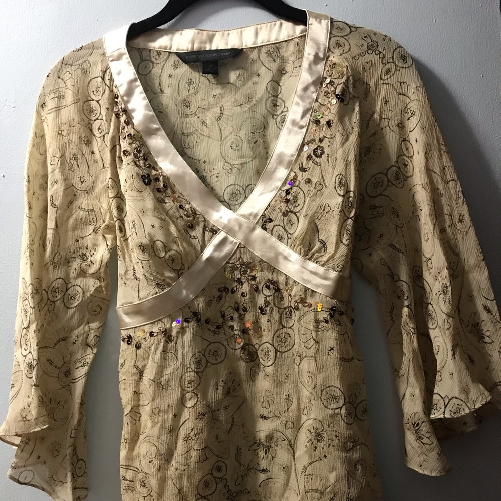 Express Design Studio Beige Sheer Top Sz XS